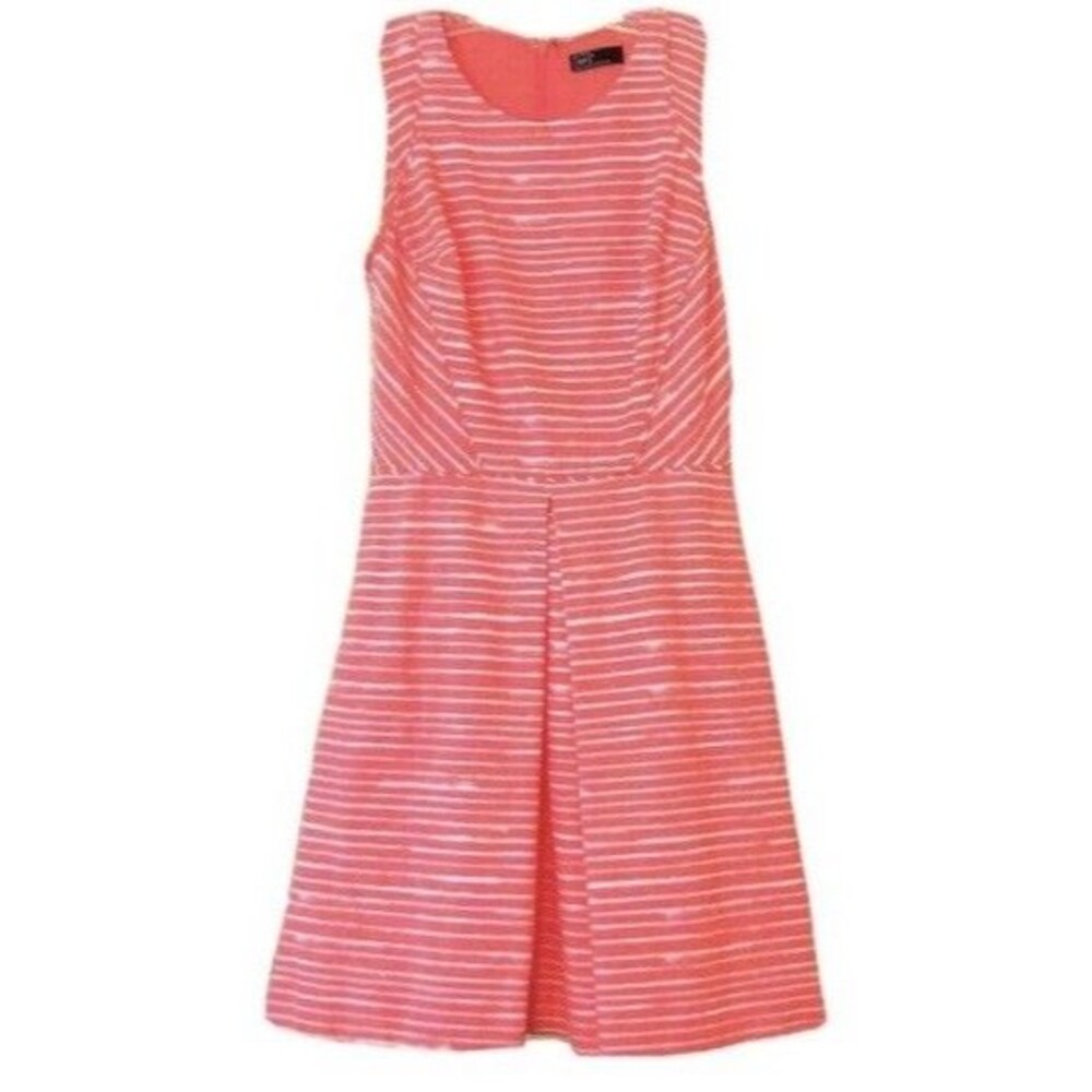 GAP Dress Fit & Flair Size 0 Orange Striped Inverted Pleat Sleeveless Beach Twee